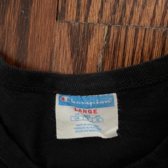 Champion Sweatshirt L Big Spell Out Logo Reverse Weave Pullover Black Crewneck - Picture 5 of 5